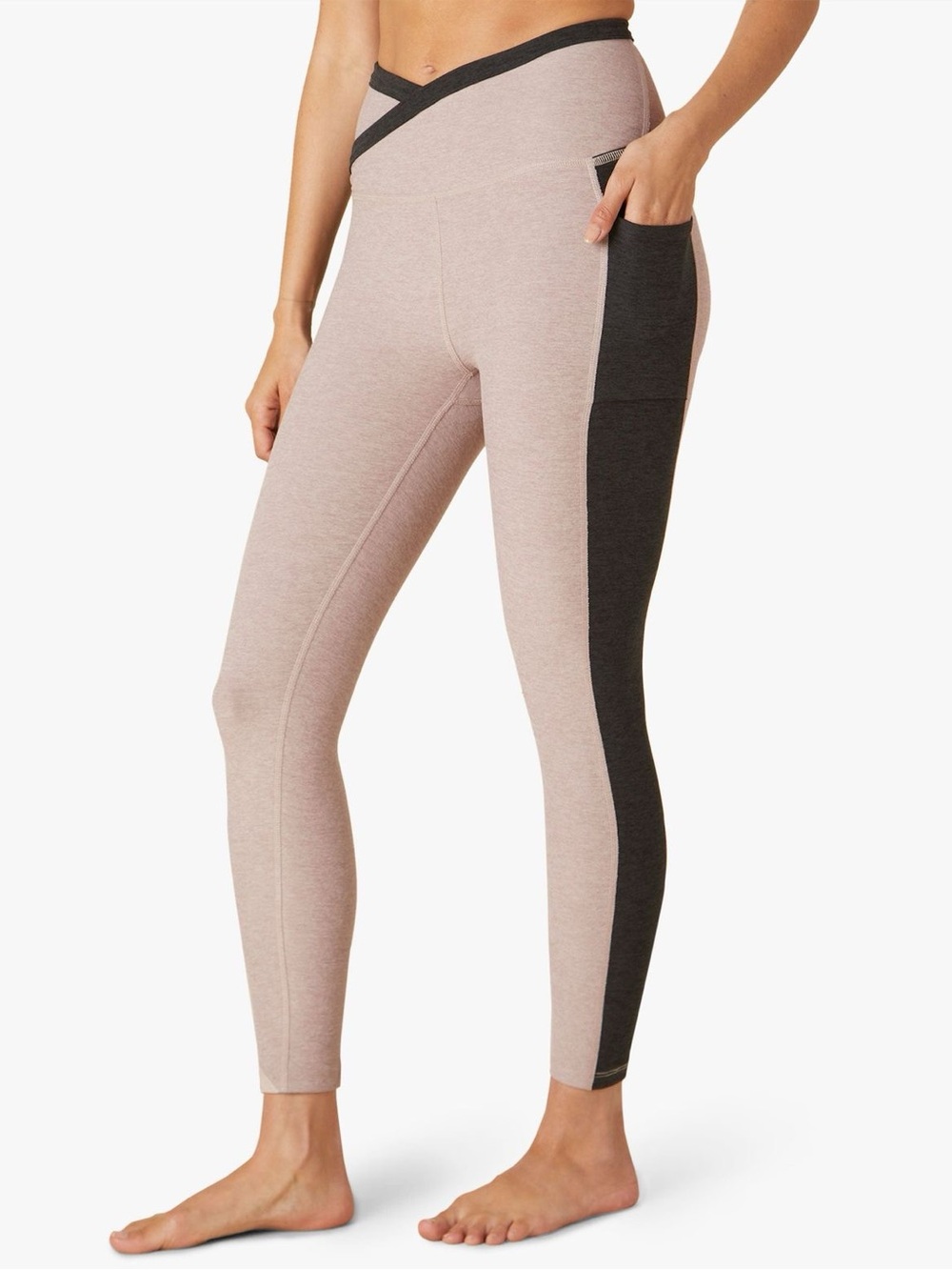Beyond Yoga Spacedye On Block Cross Front Leggings Chai/ Darkest Night